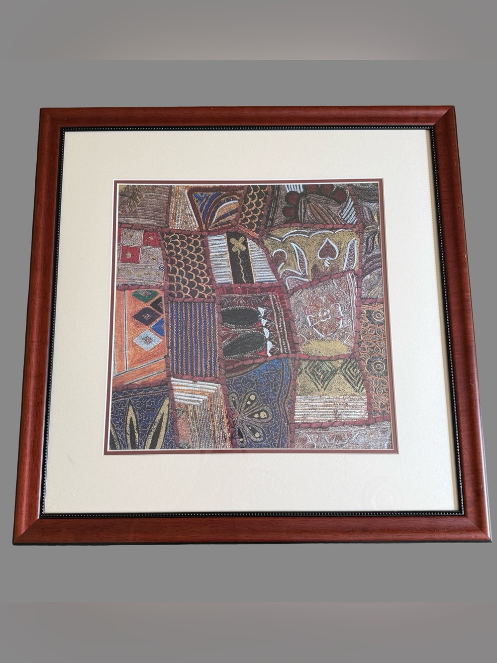 VTG Indian Wall Art Pro Framed Kutch Embroidery Patchwork Tapestry Zardozi Sari